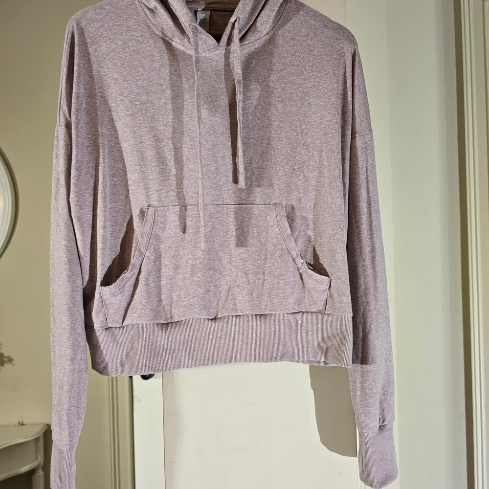 Marika Womens Heathered Mauve Pink Cropped Hoodie Thumbhole Pullover ZLP1120T M